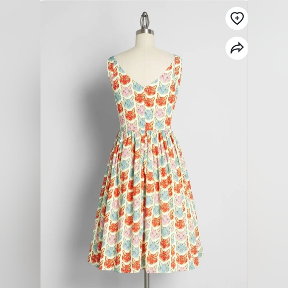 Vintage Saint Geraldine XL cat face print dress The Moment is Meow Fit and Flare - Picture 2 of 8